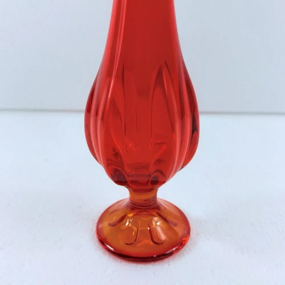 Vintage Viking Glass Swung Vase Amberina Persimmon Mid Century Modern 14